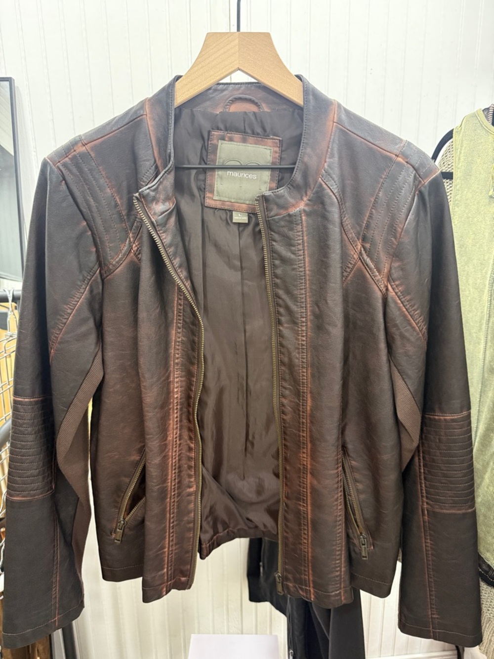 Maurices Brown Vegan Leather Jacket Large
